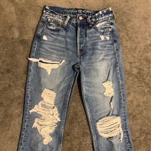 Distressed straight leg jeans